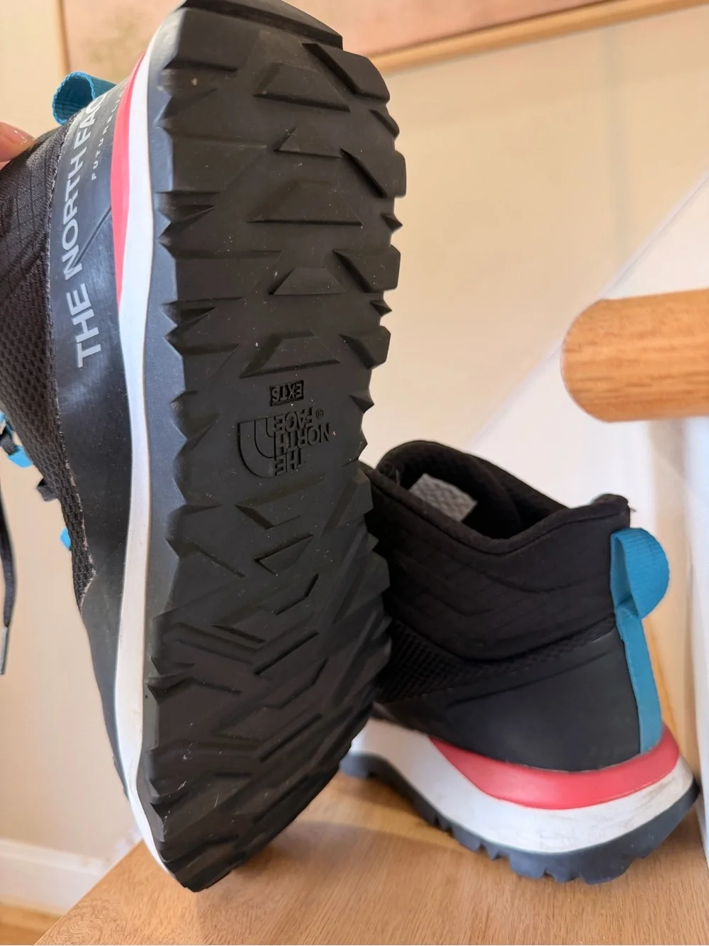 The North Face Kids Black Sneakers with Pink and Blue Accents